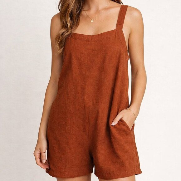 Abound Dresses & Skirts - ABOUND Burnt Orange linen sleeveless shorts romper -tie in back - Size Small